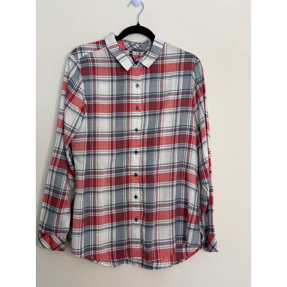 Kuhl Women's Red Grey Plaid Long Sleeve Button Down Hiking Outdoor Shirt Sz L